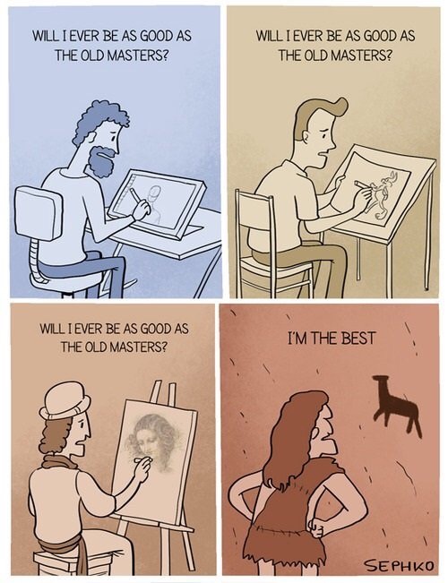 A comic featuring a number of artists in different periods of time.