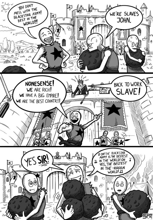 A comic featuring a number of slaves working for their king