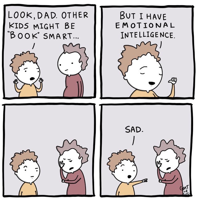 A comic featuring a kid speaking to his dad about emotional intelligence.