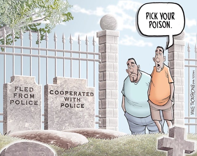 A comic featuring two black men at a cemetary.