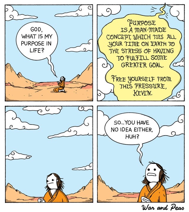 A comic featuring a man speaking to the sky.